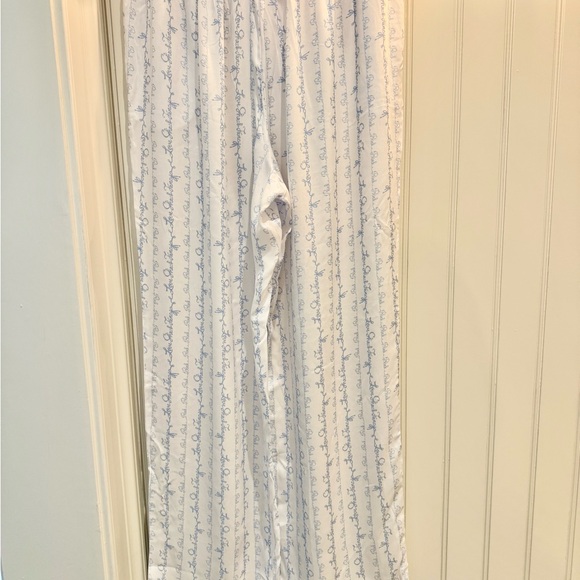 NWT LoveShackFancy X Pink 🎀Fancy Silky Sleep Blue and White Pajama Pants Large - Picture 11 of 11